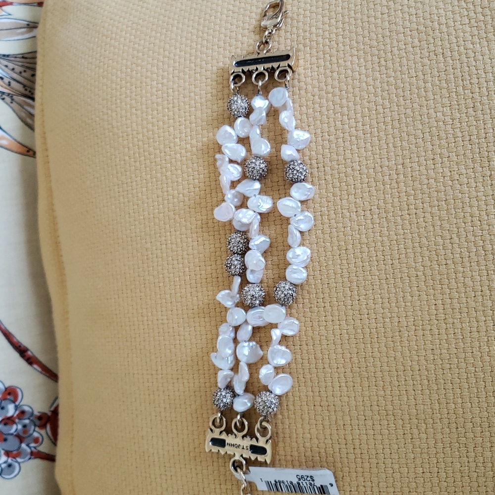 St. John, 3 tier crystal pearl  Gold bracelet, nwt Approx 8 Inches Hook to Ring